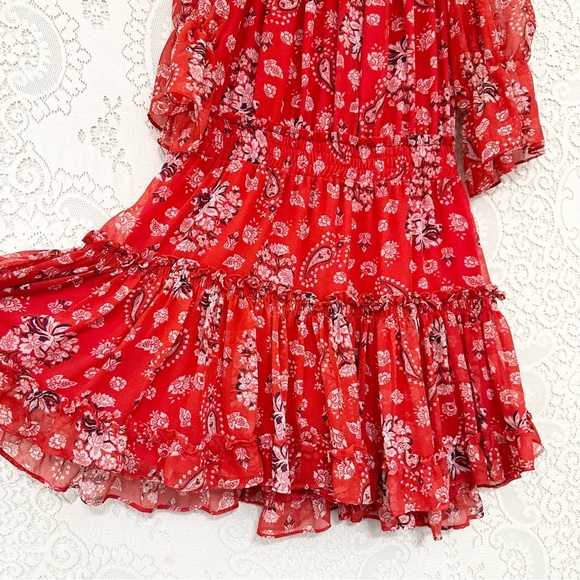 MISA Los Angeles Darla Off the Shoulder Dress Red Paisley - Picture 9 of 16